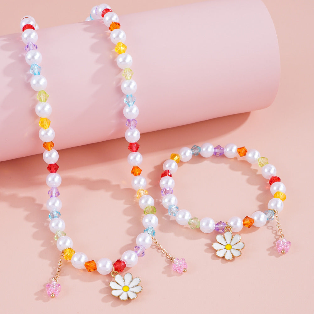 Daisy Beading Acrylic Necklace In Cartoon Style For Children Unisex, 1 Set Jewelry Set