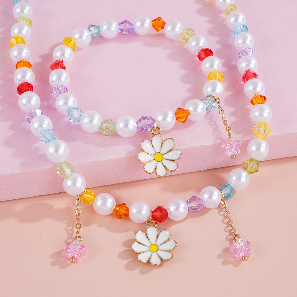 Daisy Beading Acrylic Necklace In Cartoon Style For Children Unisex, 1 Set Jewelry Set