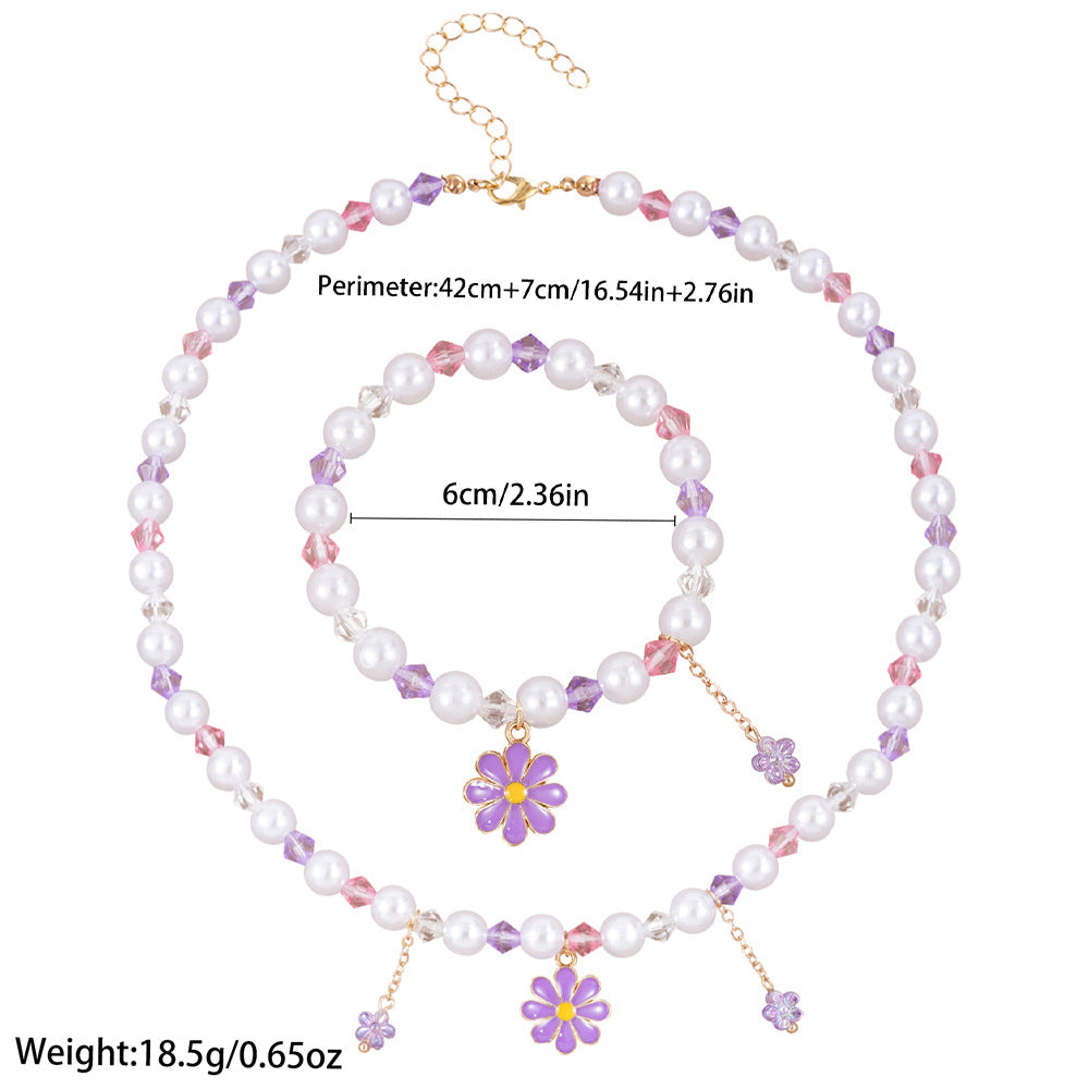 Daisy Beading Acrylic Necklace In Cartoon Style For Children Unisex, 1 Set Jewelry Set