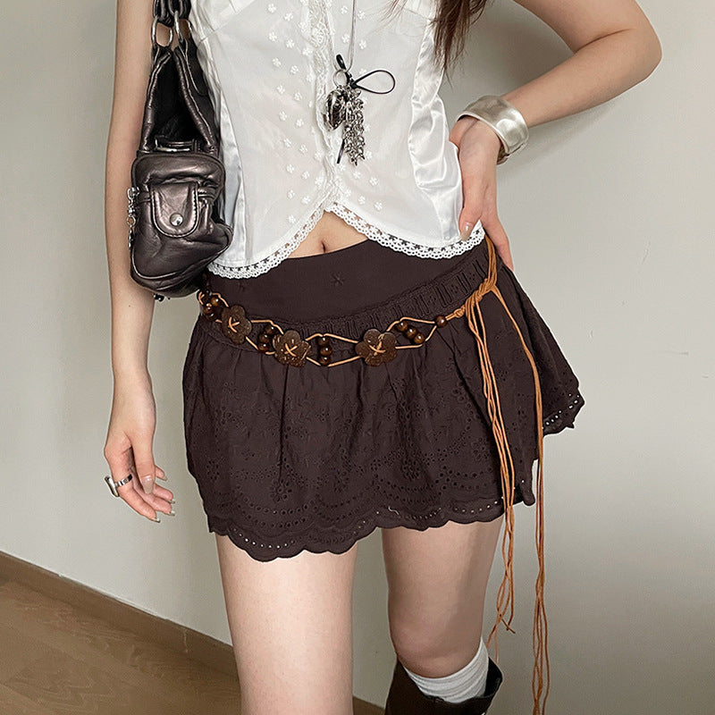 Bohemian Flowers Braided Belt For Women With Plastic Automatic Buckle (No-Hole) Featuring Beading And Braid Finish