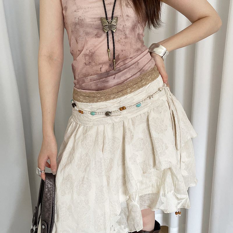 Bohemian Flowers Braided Belt For Women With Plastic Automatic Buckle (No-Hole) Featuring Beading And Braid Finish