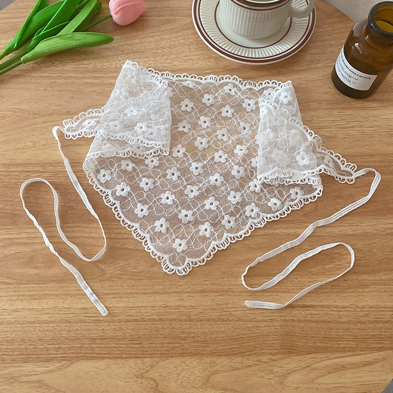 French Lace Hat Accessory For Women In White, Made Of Polyester With Elegant Printing Craft