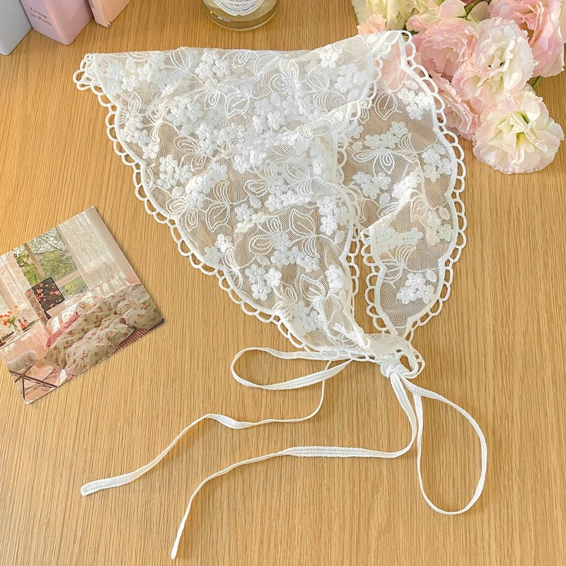 French Lace Hat Accessory For Women In White, Made Of Polyester With Elegant Printing Craft