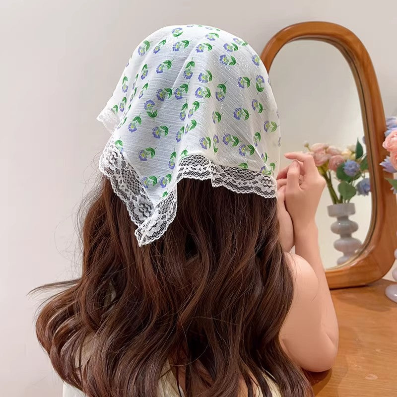 French Lace Hat Accessory For Women In White, Made Of Polyester With Elegant Printing Craft