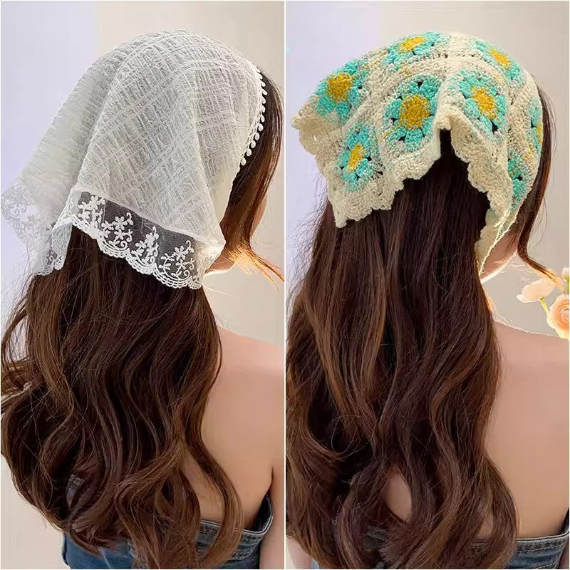 French Lace Hat Accessory For Women In White, Made Of Polyester With Elegant Printing Craft