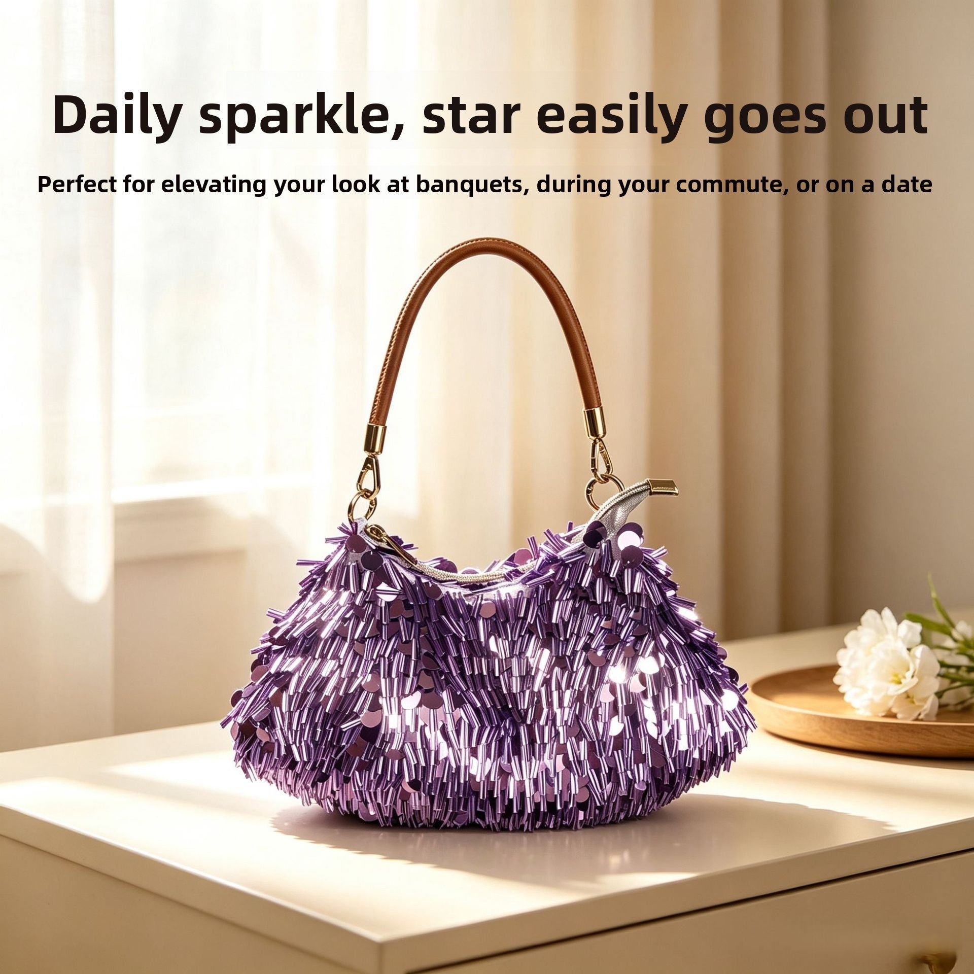 Glittery Square PVC Evening Bag For Women With Sequins, Stylish Underarm Bag Perfect For Summer