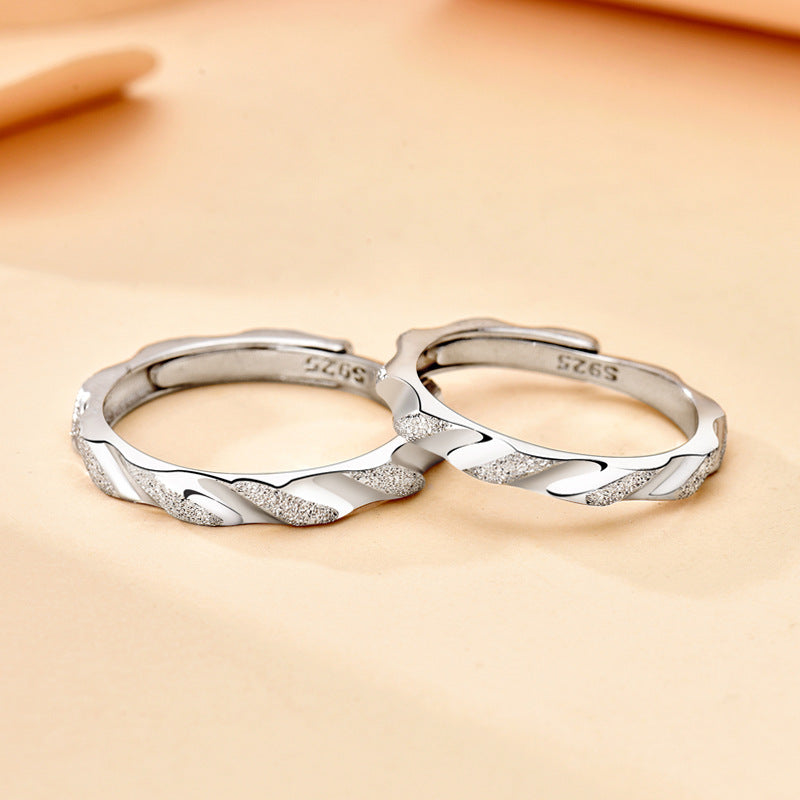 Waves New Style Couple Rings In 925 Sterling Silver With Electroplated And Sandblasted Craftsmanship