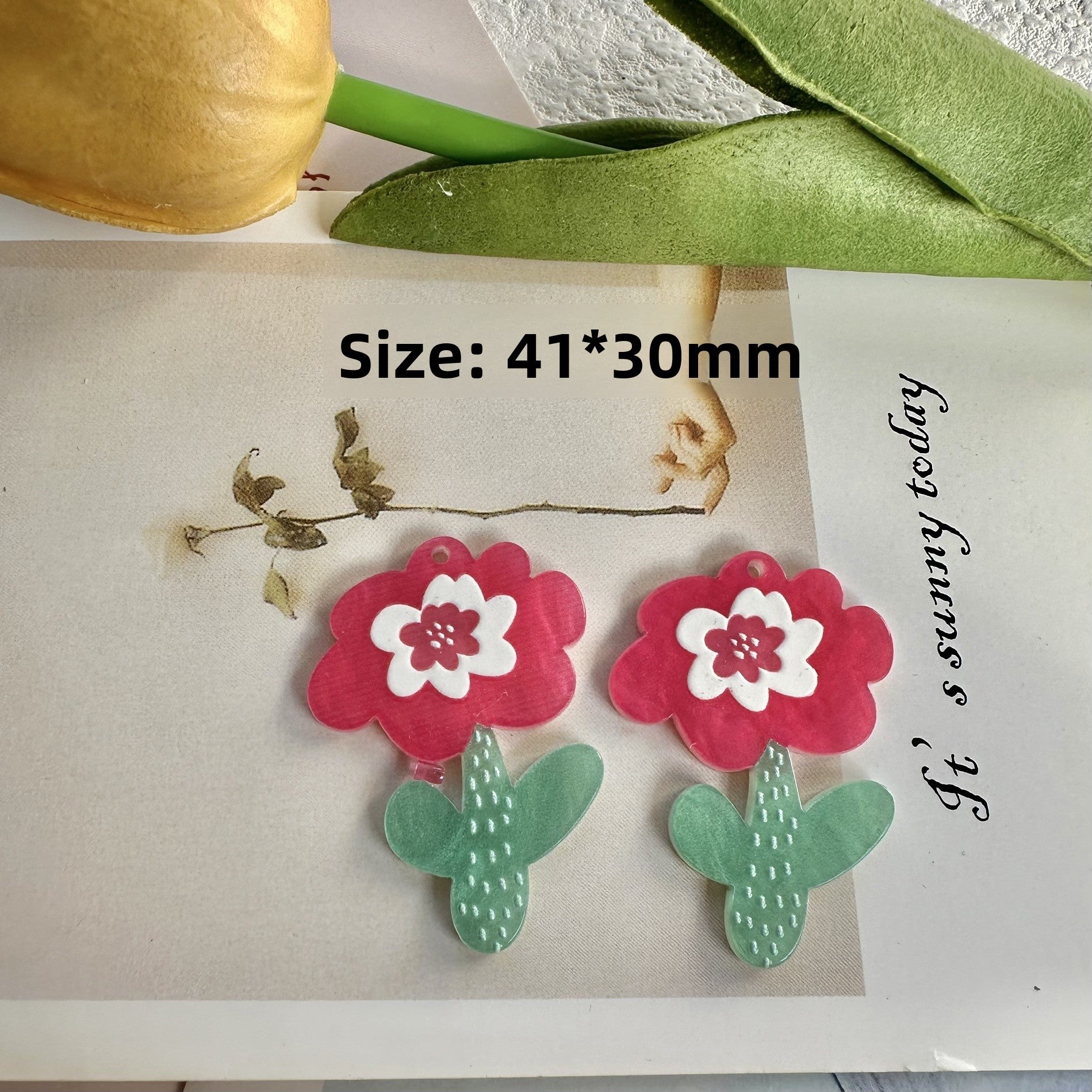 Handmade Red Flowers Pendant Jewelry Accessory Featuring Electroplated Acetic Acid Sheets