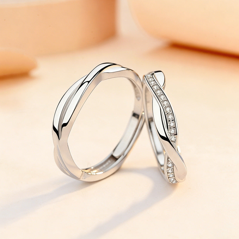 New Style Rhombus Couple Rings In 925 Sterling Silver With Asymmetrical Craft And Zircon Inlay For Valentine's Day