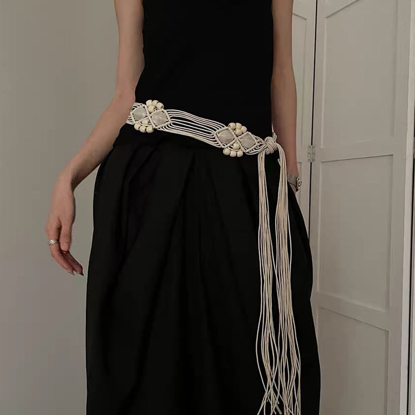 Bohemian Women’s Braided Belt With Flowers Pattern Featuring Pu Leather Automatic Buckle And Braid Surface Finish