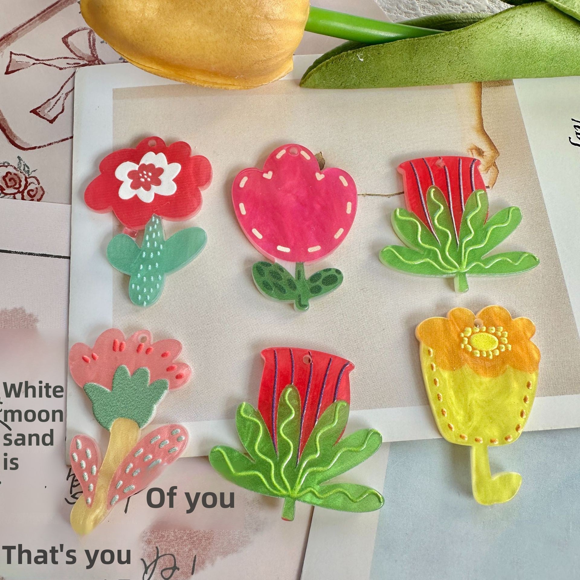 Handmade Red Flowers Pendant Jewelry Accessory Featuring Electroplated Acetic Acid Sheets