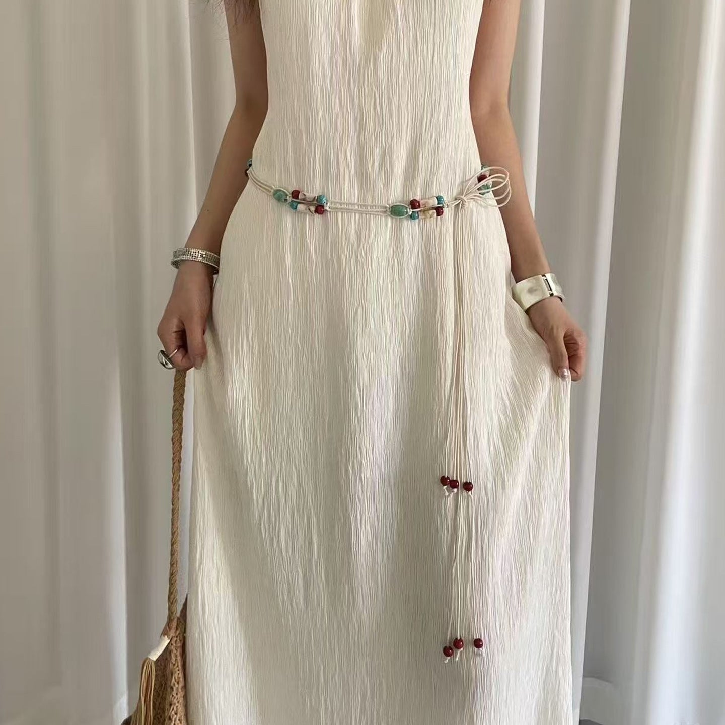 Bohemian Women’s Braided Belt With Flowers Pattern Featuring Pu Leather Automatic Buckle And Braid Surface Finish