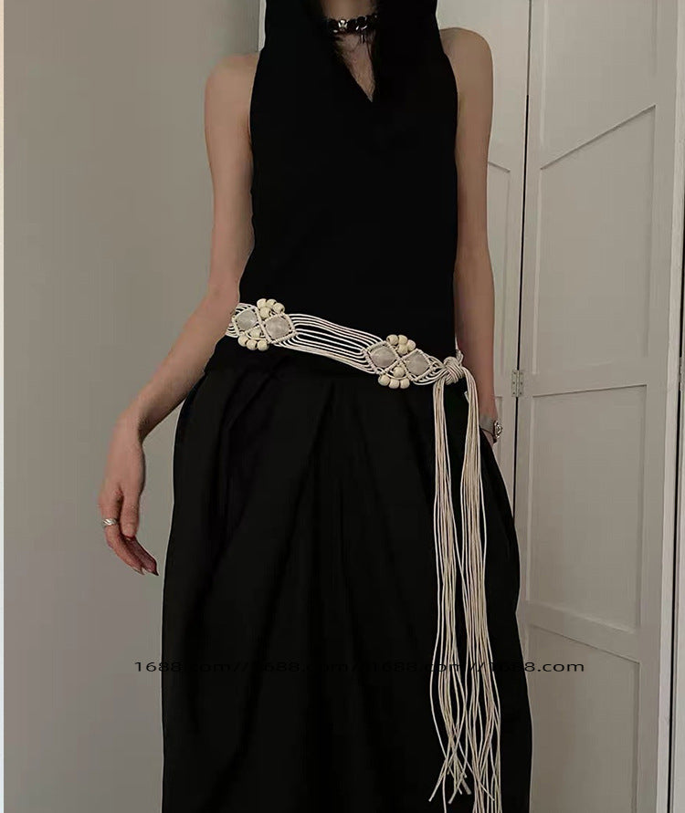 Bohemian Women’s Braided Belt With Flowers Pattern Featuring Pu Leather Automatic Buckle And Braid Surface Finish