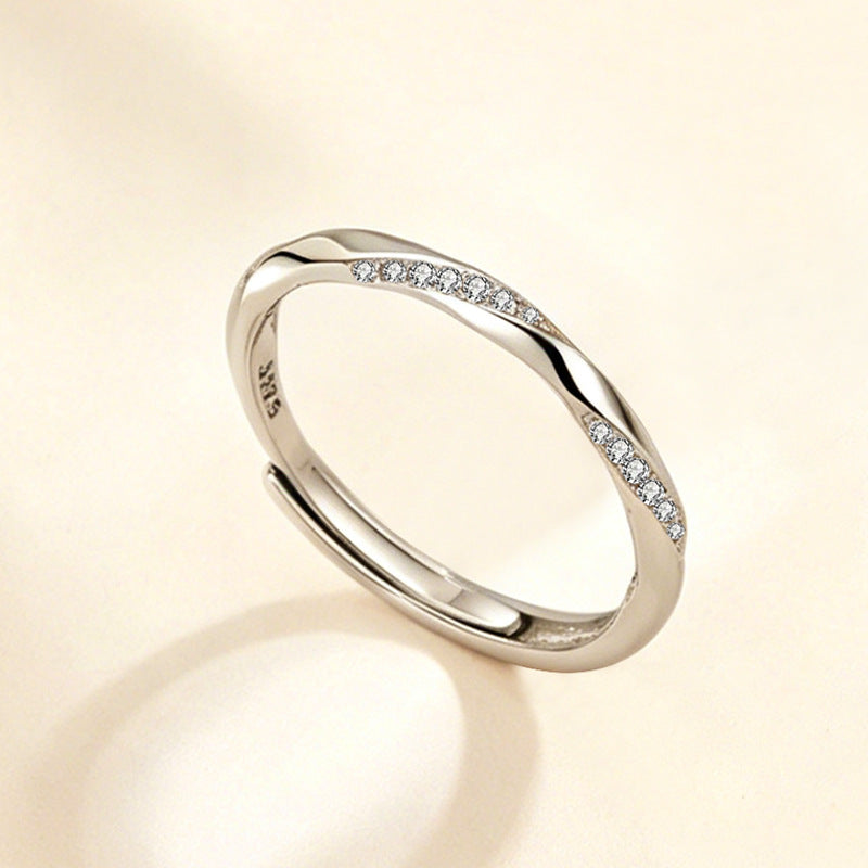 Geometric Open Rings For Couples In Simple Style, 925 Sterling Silver With Electroplated Finish, 1 Pair