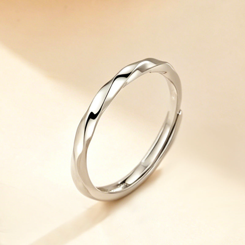 Geometric Open Rings For Couples In Simple Style, 925 Sterling Silver With Electroplated Finish, 1 Pair