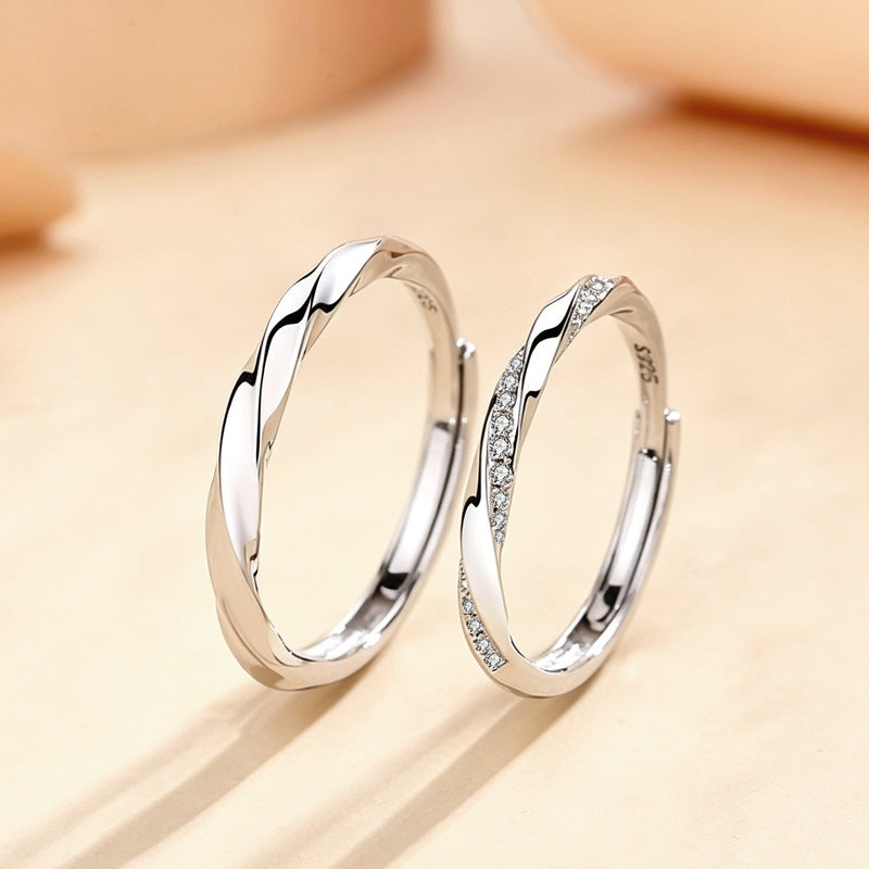 Geometric Open Rings For Couples In Simple Style, 925 Sterling Silver With Electroplated Finish, 1 Pair