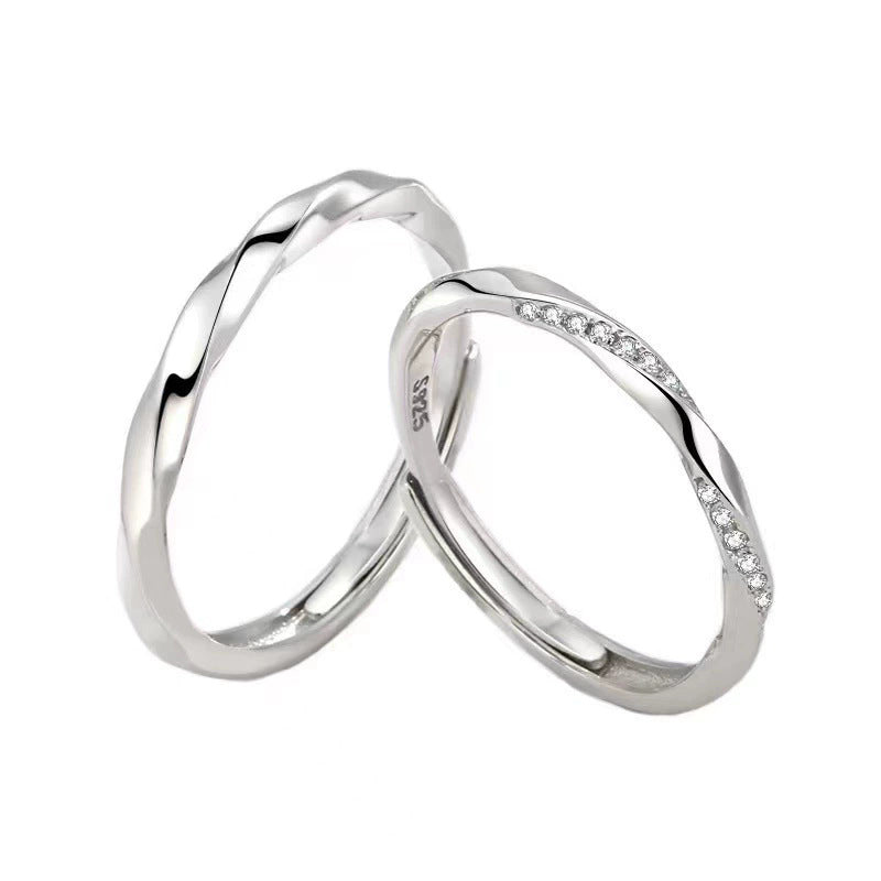 Geometric Open Rings For Couples In Simple Style, 925 Sterling Silver With Electroplated Finish, 1 Pair