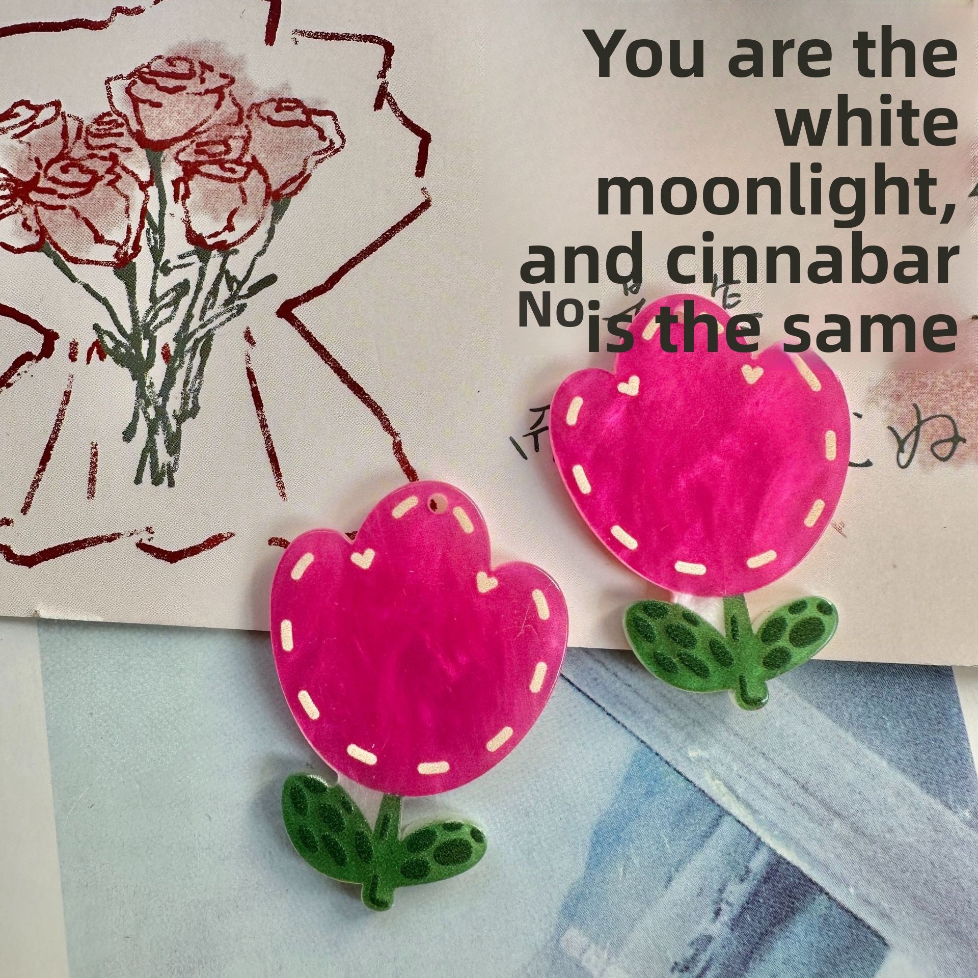 Handmade Red Flowers Pendant Jewelry Accessory Featuring Electroplated Acetic Acid Sheets