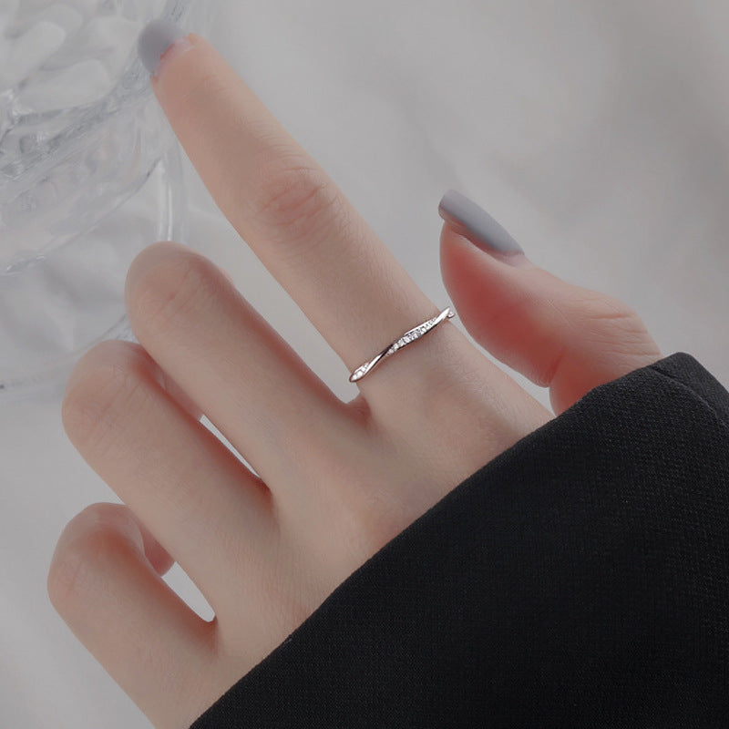 Infinity Open Ring In 925 Sterling Silver With Rhinestones, Electroplated Finish And Twist Craftsmanship, Unisex Simple Style