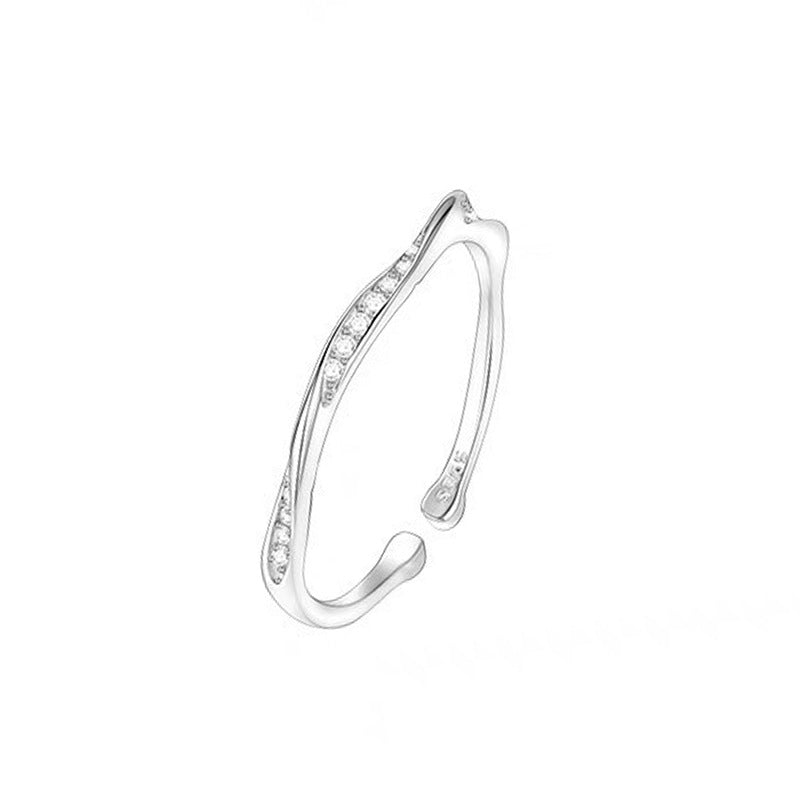 Infinity Open Ring In 925 Sterling Silver With Rhinestones, Electroplated Finish And Twist Craftsmanship, Unisex Simple Style