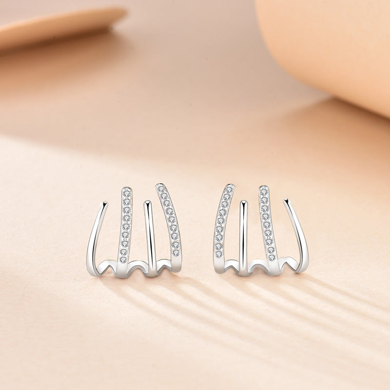 Lines Stud Earrings For Women In 925 Sterling Silver With Electroplated Gold Plating Process, Silver Color