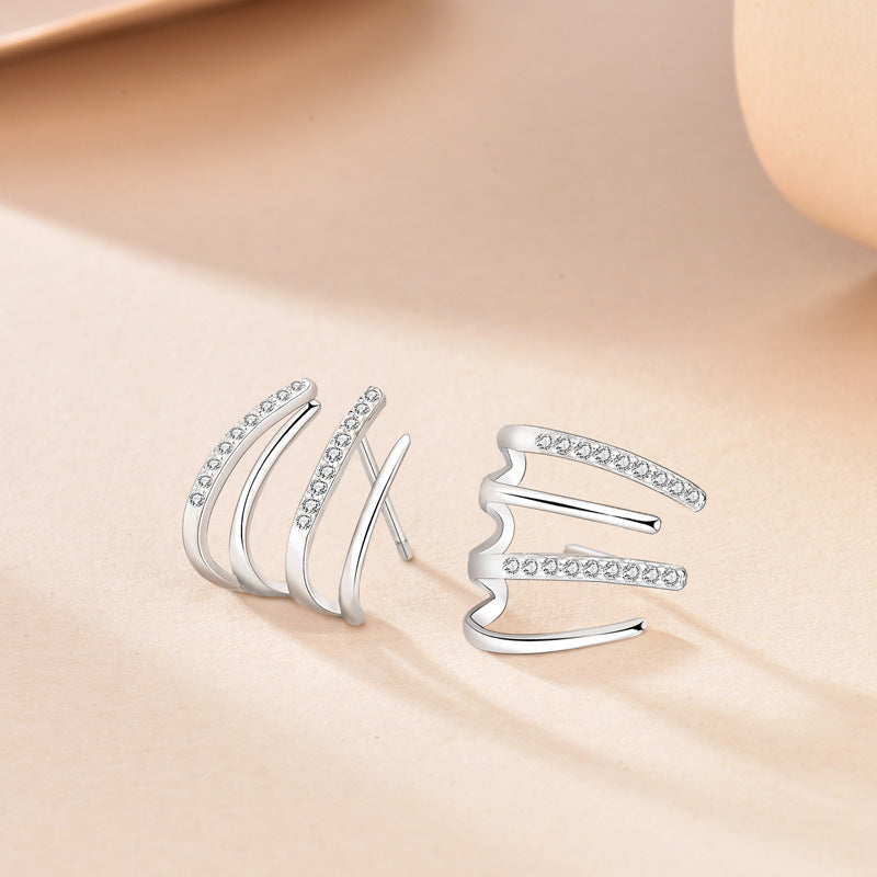 Lines Stud Earrings For Women In 925 Sterling Silver With Electroplated Gold Plating Process, Silver Color