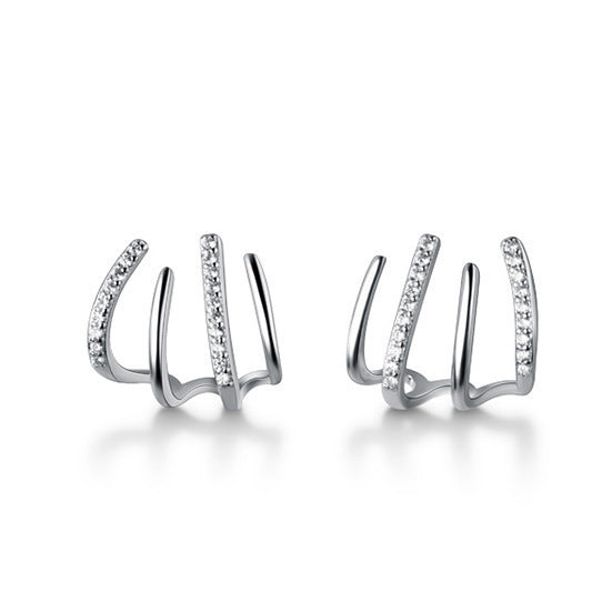 Lines Stud Earrings For Women In 925 Sterling Silver With Electroplated Gold Plating Process, Silver Color