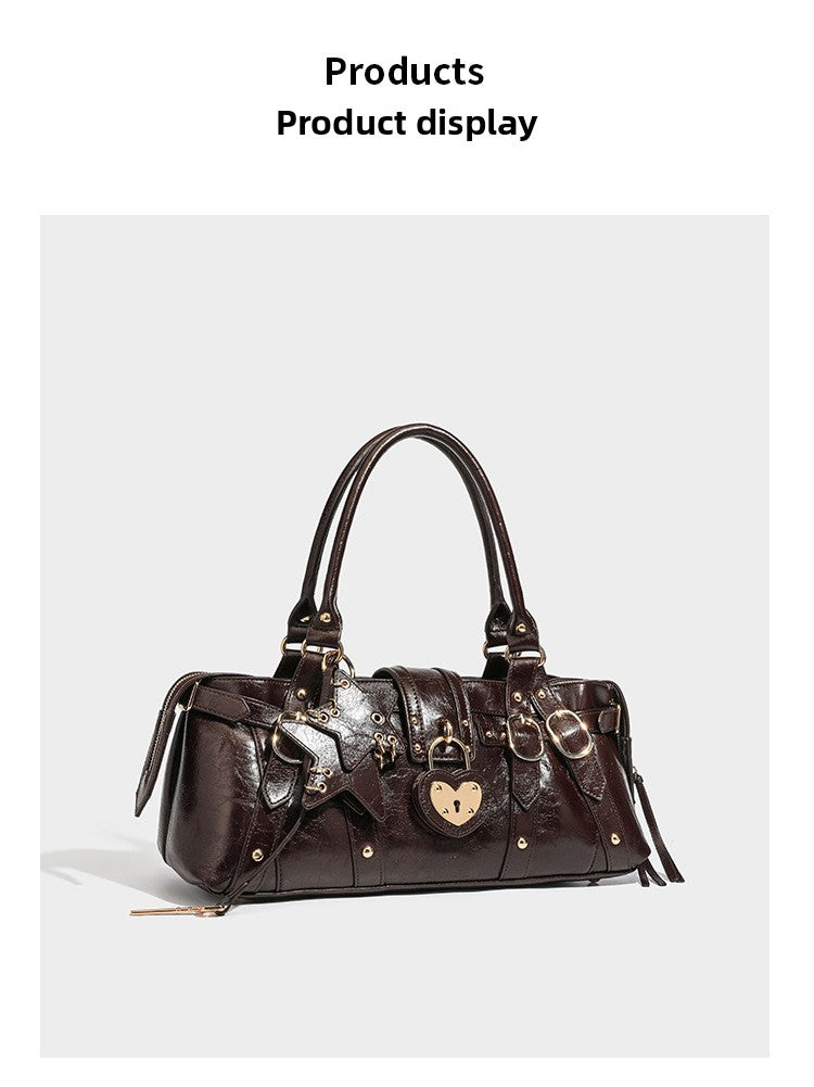 Heart Shape Tote Bag For Women With Rivet Detail, Pillow Shape And Large Capacity, Featuring Single Shoulder Strap