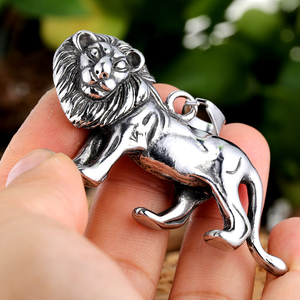 Lion Pendant In 316 Stainless Steel With Polished Finish, Featuring Hip-Hop Style And Titanium Steel Chain In Steel Color