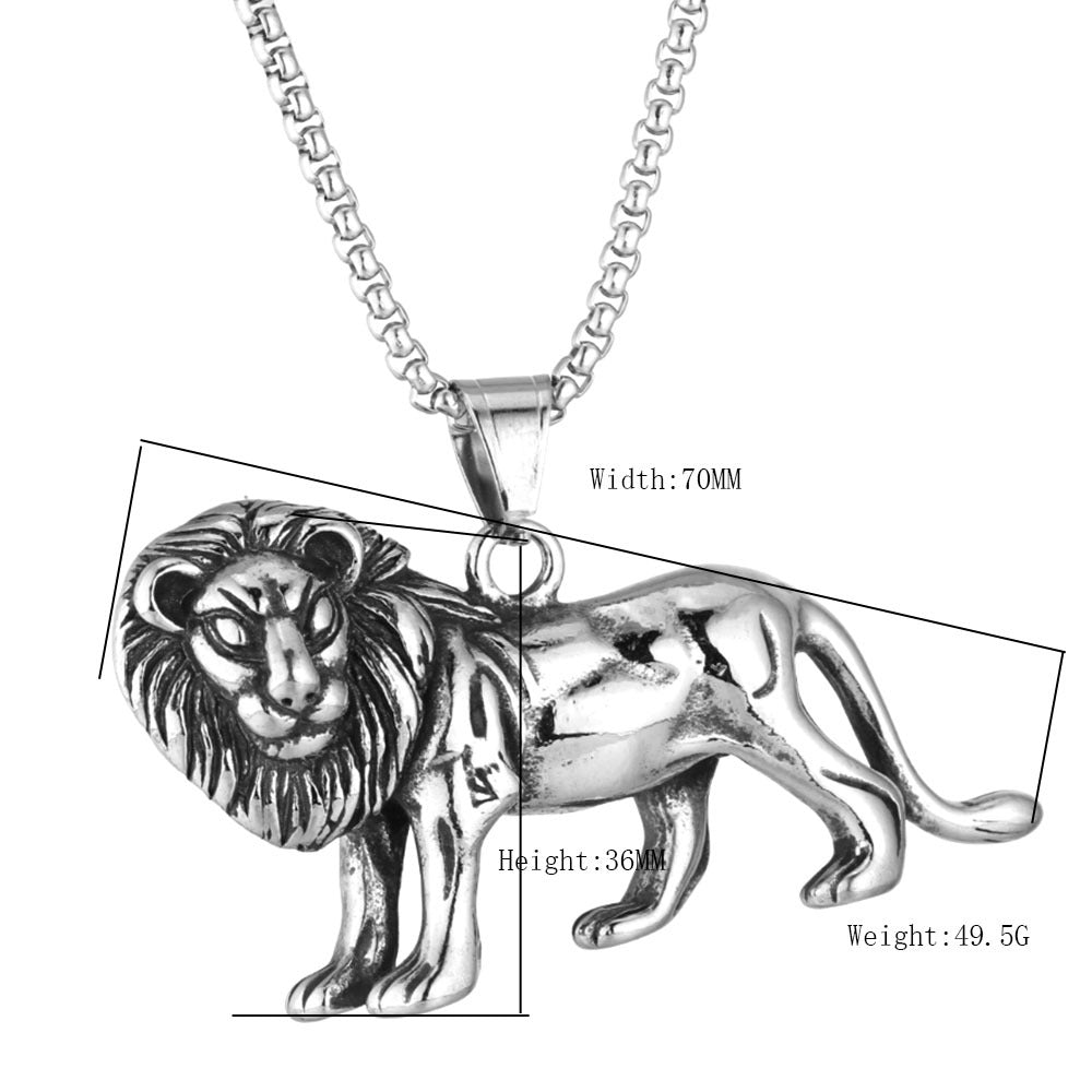 Lion Pendant In 316 Stainless Steel With Polished Finish, Featuring Hip-Hop Style And Titanium Steel Chain In Steel Color