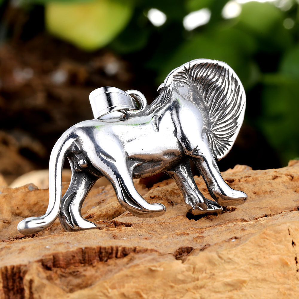 Lion Pendant In 316 Stainless Steel With Polished Finish, Featuring Hip-Hop Style And Titanium Steel Chain In Steel Color