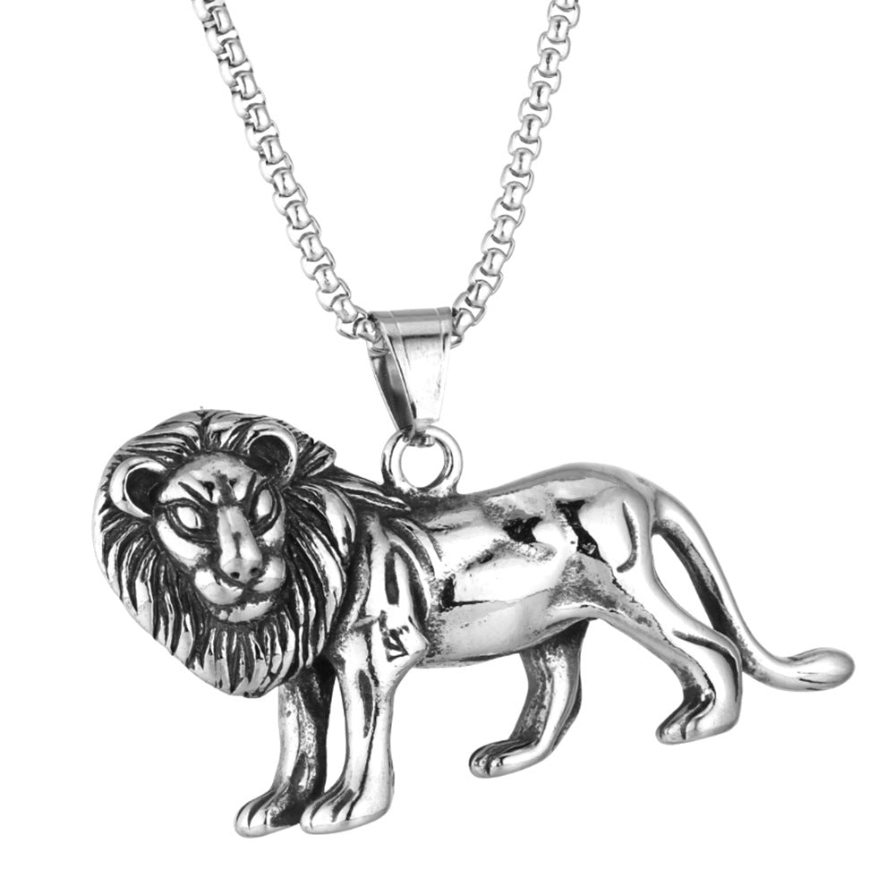 Lion Pendant In 316 Stainless Steel With Polished Finish, Featuring Hip-Hop Style And Titanium Steel Chain In Steel Color