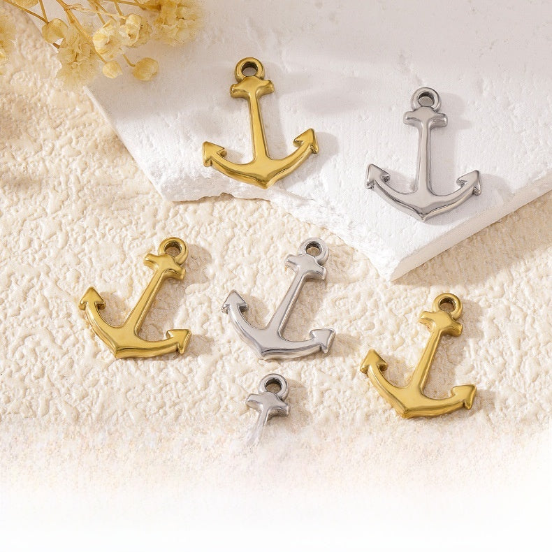 Anchor Pendant In 304 Stainless Steel With Electroplated Finish, Silver Marine Style Jewelry Accessory