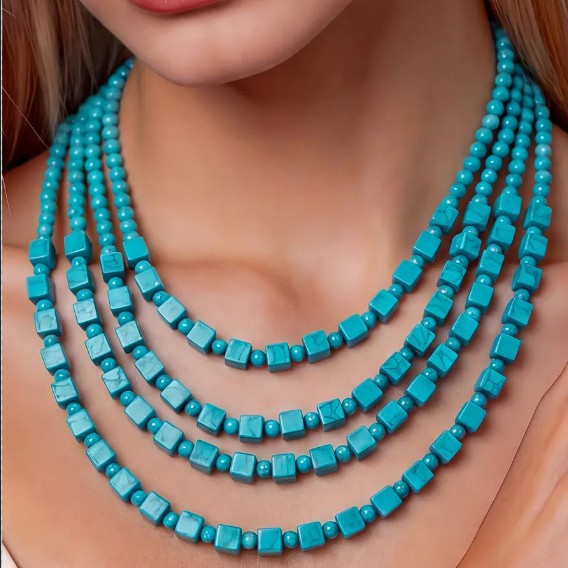 Bohemian Irregular Braid Resin Sweater Chain With Turquoise Inlay In Green Featuring Beaded Chain For Women