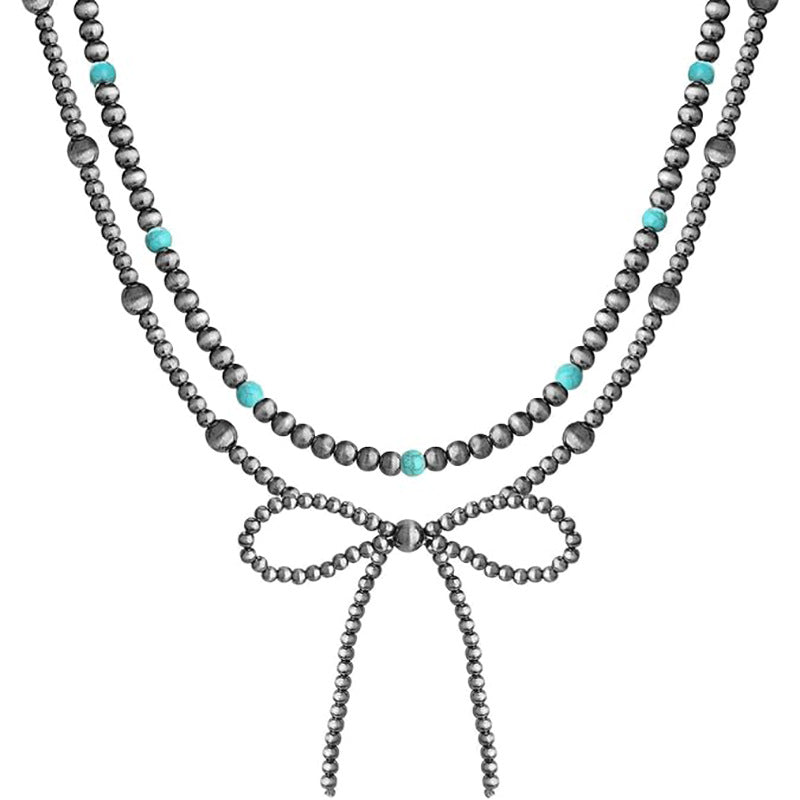 Ethnic Style Bow Tie Necklace For Women With Beading Craft And Beaded Chain Material