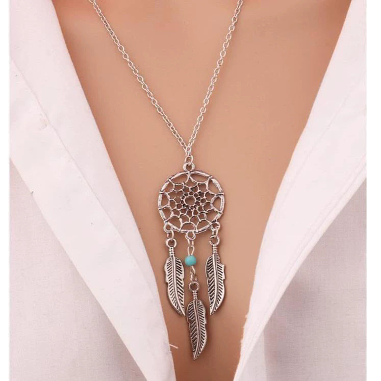 Bohemian Long Necklace With Tassel Craft And Turquoise Inlay, Alloy Pendant Material For Women