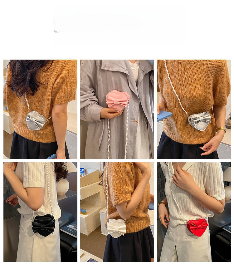 Heart-shaped Crossbody Bag For Women In PU Leather With Bow Tie, Perfect For  Spring And Summer