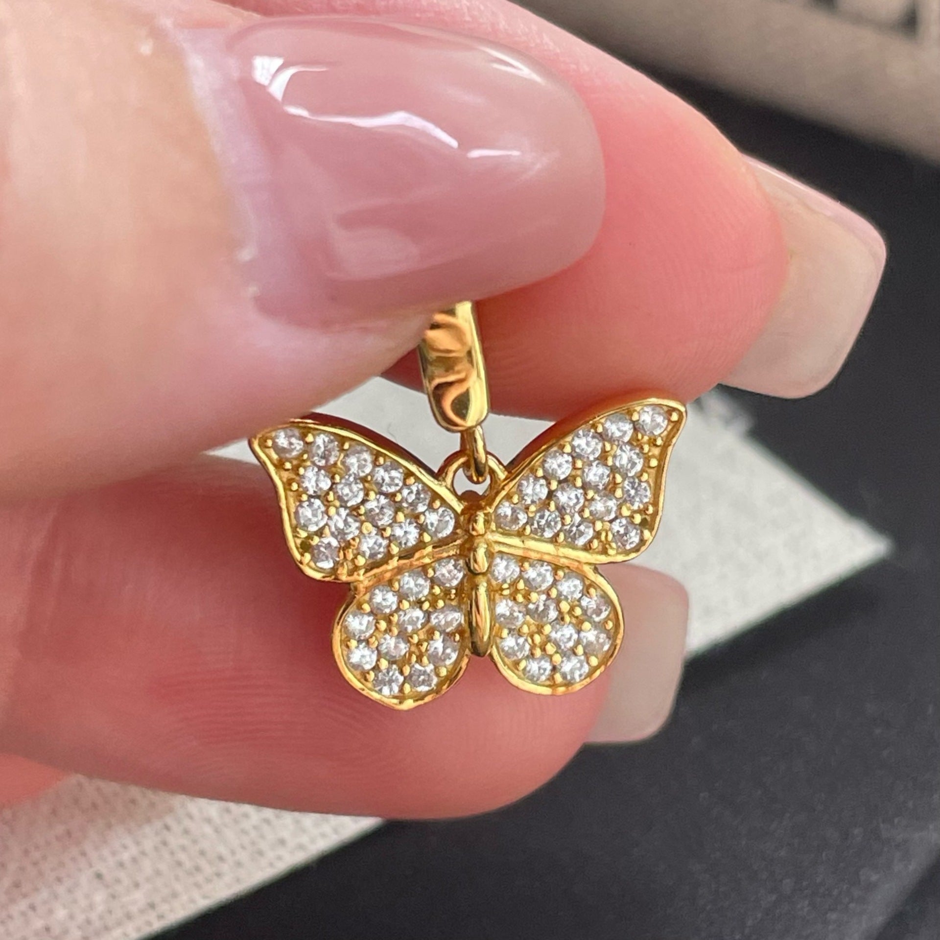 Elegant Butterfly Pendant In 925 Sterling Silver With Electroplated Gold Plating And Brushed Finish Featuring Artificial Rhinestones