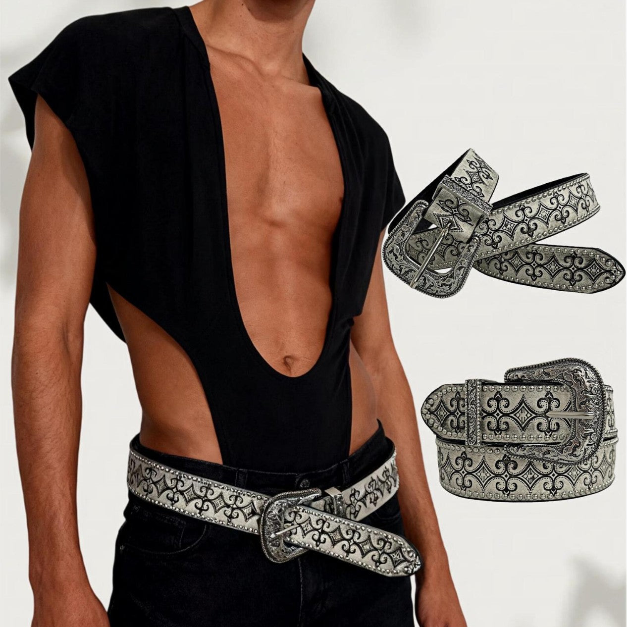 Men's Hip-Hop PU Leather Belt With Embossing, Featuring Alloy Pin Buckle