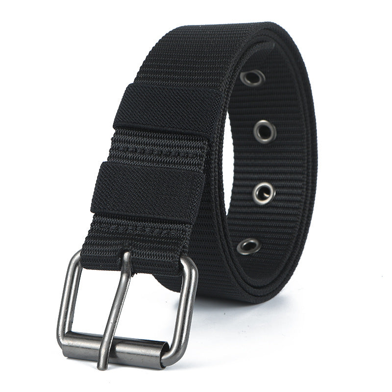 Men's Casual Tactical Belt With Stripe Pattern, Nylon Material, Featuring Iron Pin Buckle