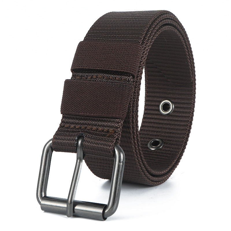 Men's Casual Tactical Belt With Stripe Pattern, Nylon Material, Featuring Iron Pin Buckle