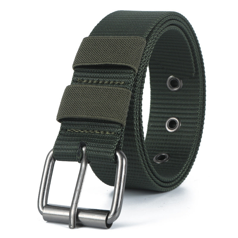 Men's Casual Tactical Belt With Stripe Pattern, Nylon Material, Featuring Iron Pin Buckle