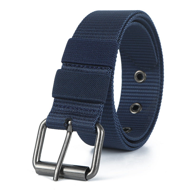 Men's Casual Tactical Belt With Stripe Pattern, Nylon Material, Featuring Iron Pin Buckle