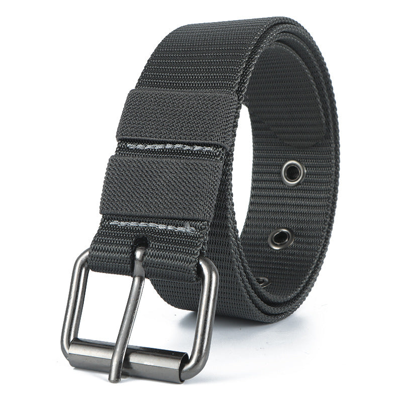 Men's Casual Tactical Belt With Stripe Pattern, Nylon Material, Featuring Iron Pin Buckle