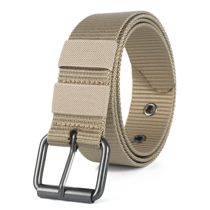 Men's Casual Tactical Belt With Stripe Pattern, Nylon Material, Featuring Iron Pin Buckle