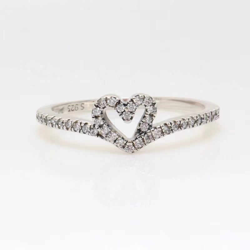 Heart Shape Women’s Ring In 925 Sterling Silver With Zircon Inlay, Electroplated Finish, Silver Color