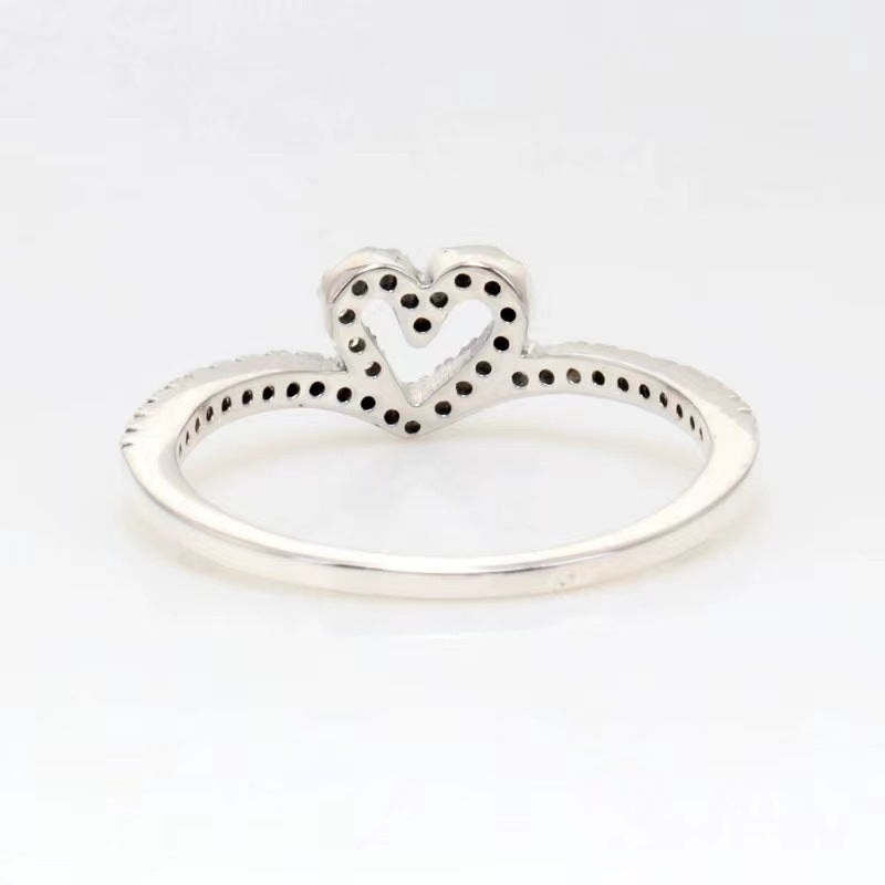 Heart Shape Women’s Ring In 925 Sterling Silver With Zircon Inlay, Electroplated Finish, Silver Color