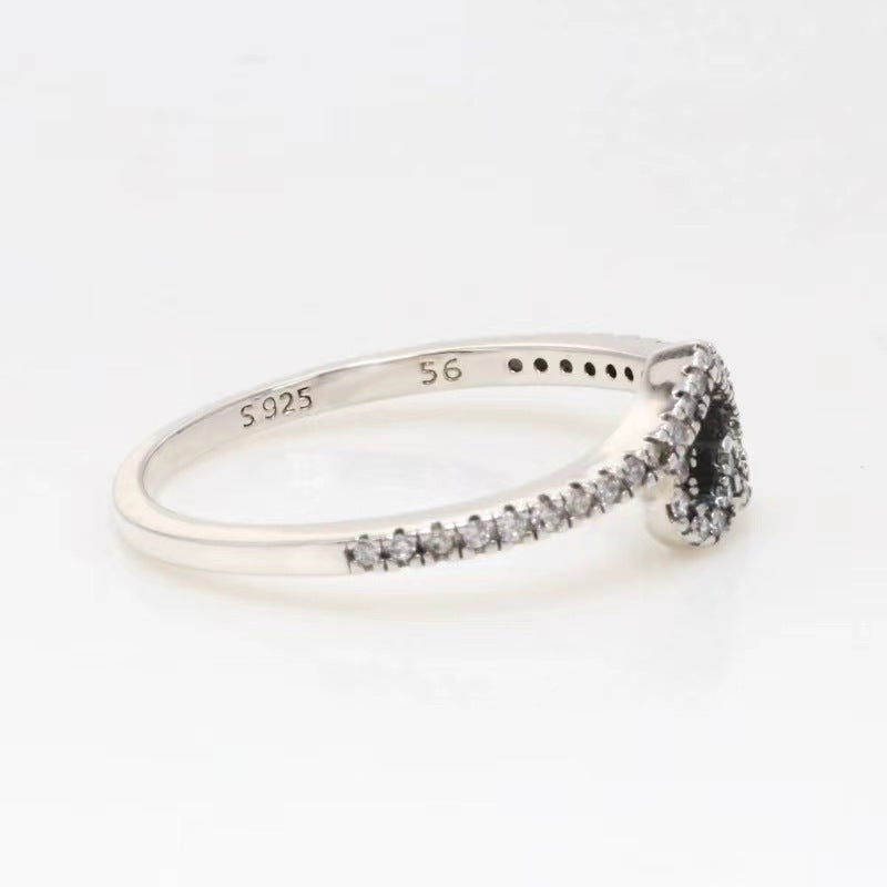 Heart Shape Women’s Ring In 925 Sterling Silver With Zircon Inlay, Electroplated Finish, Silver Color