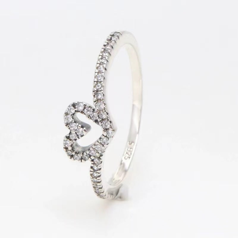 Heart Shape Women’s Ring In 925 Sterling Silver With Zircon Inlay, Electroplated Finish, Silver Color