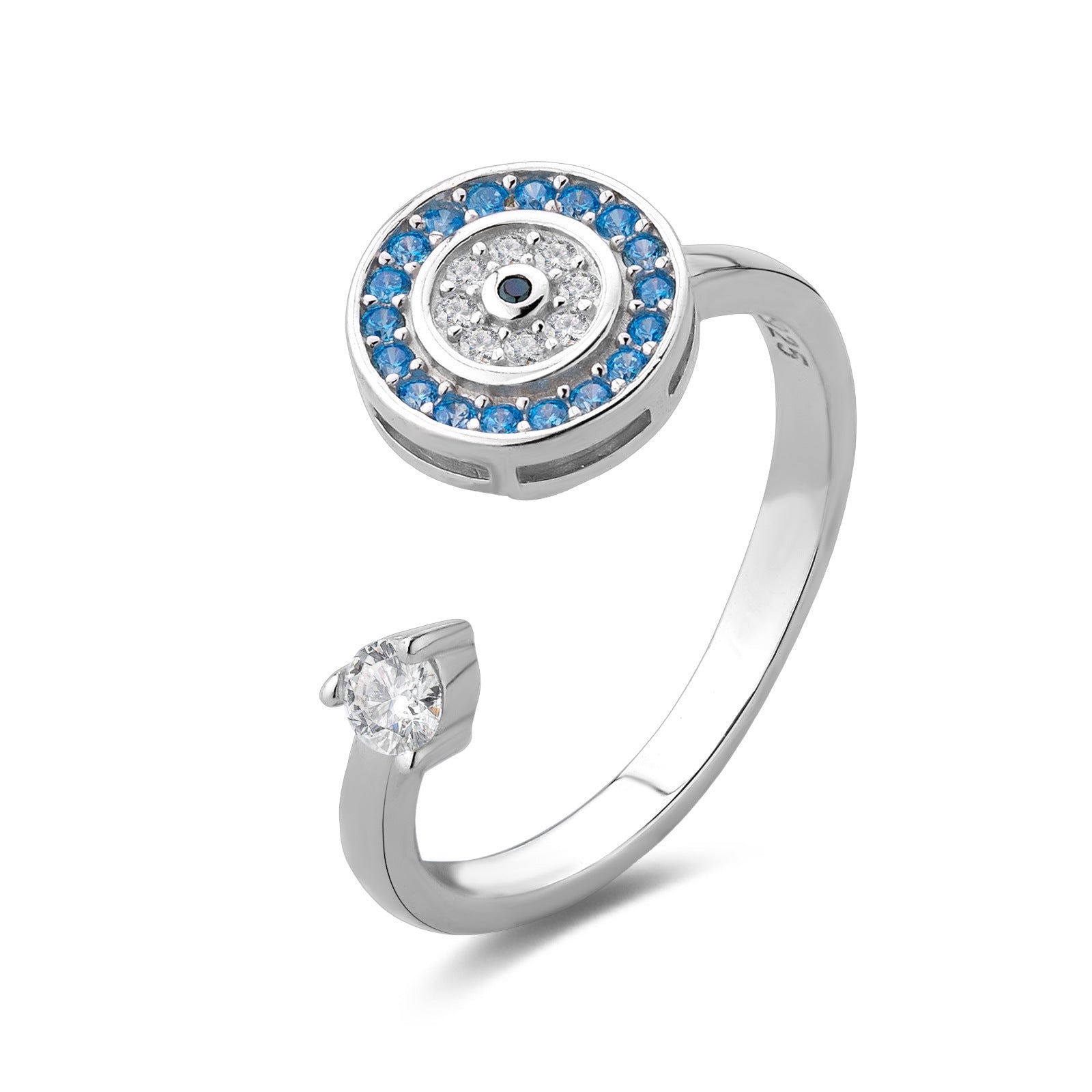 Devil's Eye Open Ring In 925 Sterling Silver For Unisex, Featuring Rotatable Craftsmanship, Available In Silver For Summer